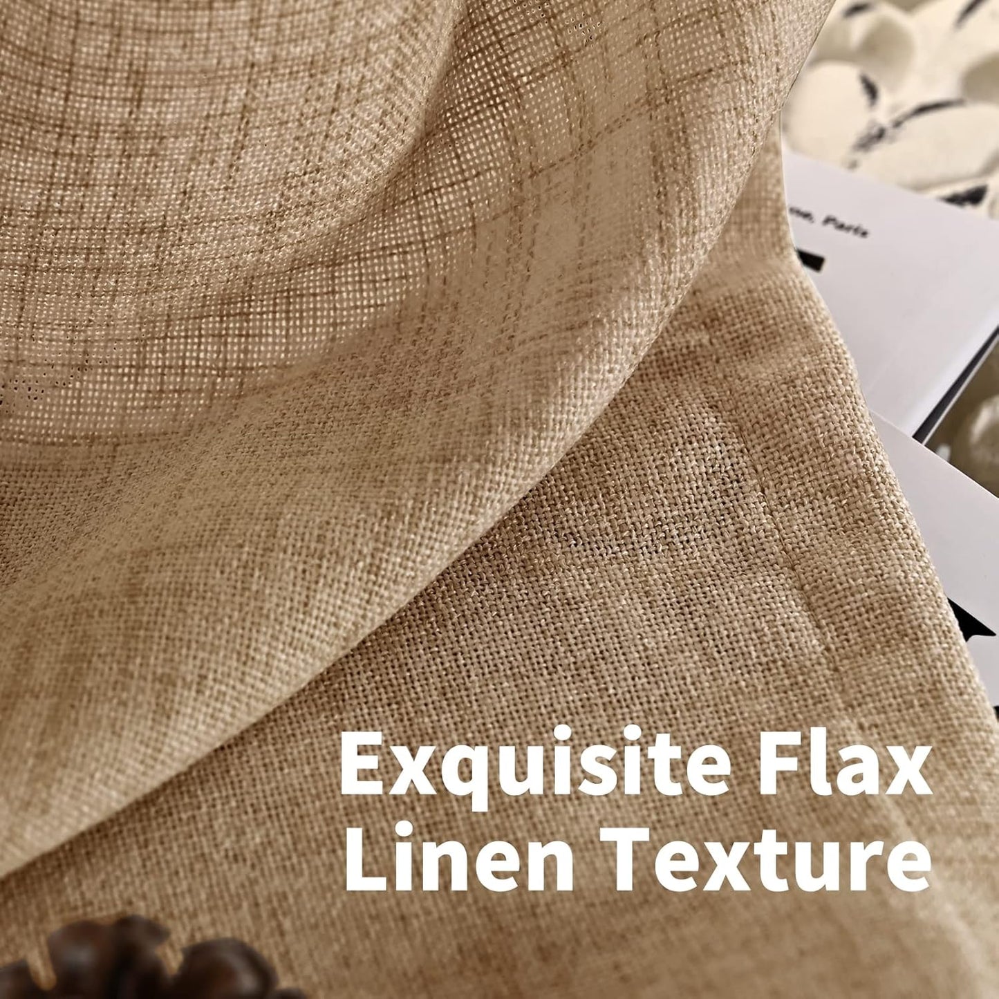 YoungsTex Burlap Linen Semi Sheer Curtains 72 Inch Length for Living Room, Semi Sheer Window Treatments Light Filtering with Rod Pocket Back Tab for Farmhouse Bedroom, Toffee, 2 Panel, 52 X 72 Inch