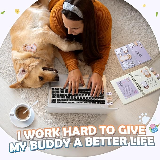 Hommie Cute Sticky Notes, Dog Sticky Notes Set Planner Dividers Self-Stick Notes Pads Animal Divider Tabs Bundle Writing Memo for Dog Lovers Home Office School Supplies
