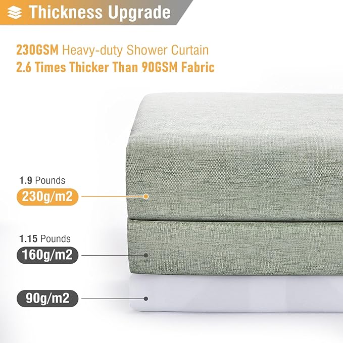 BTTN Stall Fabric Shower Curtain - 48x72 Inch Narrow Linen Textured Heavy Duty Shower Curtain Set with 8 Plastic Hooks, Hotel Spa Luxury Small Waterproof Neutral Bath Curtain for Bathroom - Sage Green
