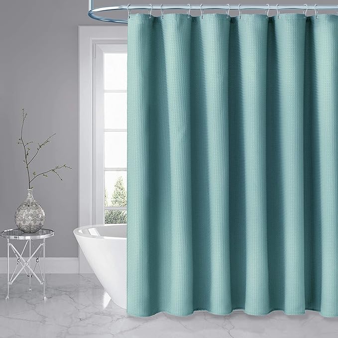 Dynamene Extra Long Shower Curtain,84 Inch Long Waffle Weave Weighted Thick Cloth Bathroom Shower Curtain, Neutral Heavy Duty Hotel Bath Curtain Set with 12 Plastic Hooks,72x84,Teal