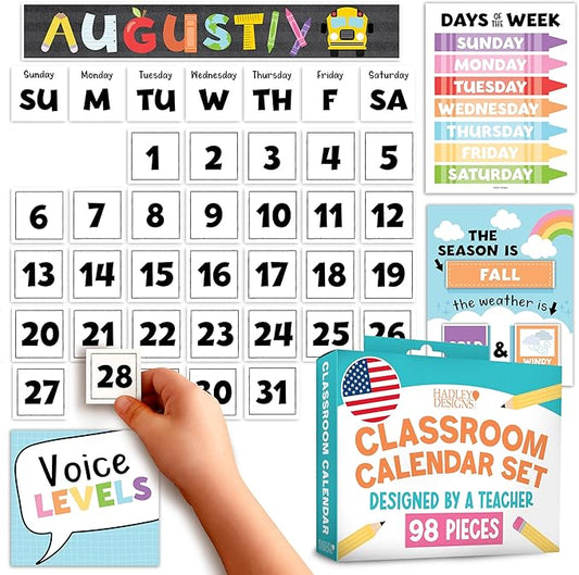 Hadley Designs Classroom Calendar Set Bulletin Board Decorations - School Calendar for Classroom Elementary, Preschool Must Haves, Homeschool & Daycare Essentials, Black and White Teacher Calendars