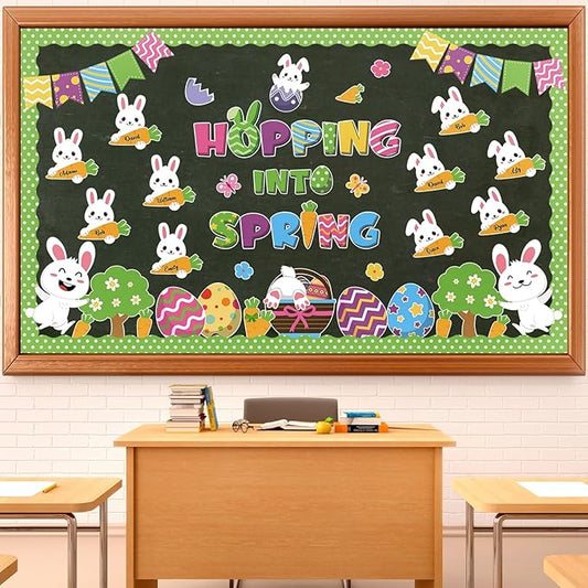 Pajean Easter Bulletin Boards Easter Classroom Decor Christian Religious Bulletin Board He is Risen Cross Bunny Egg Cutouts for Spring School Home Church Wall Door(Bunny)