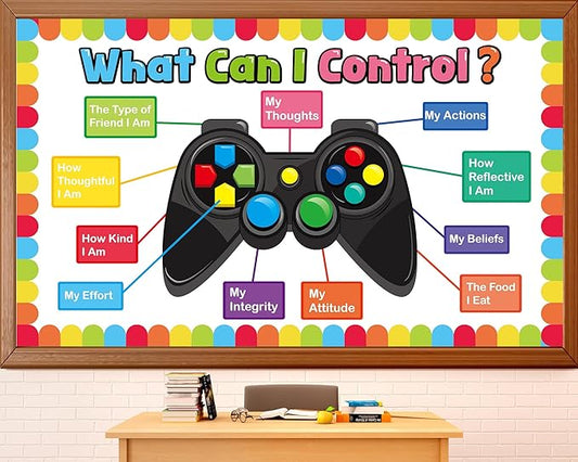 Video Game Theme Classroom Bulletin Board Decorations Set Growth Mindset Mental Health Inspirational Cutouts for School Students Teachers Chalkboard What Can I Control Theme Wall Decor