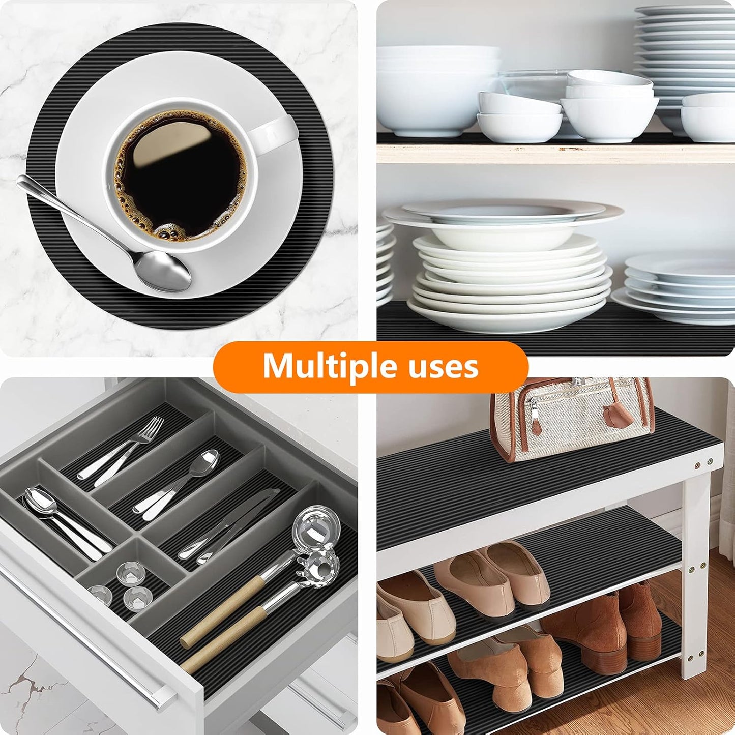 Shelf Liners for Kitchen Cabinets Non Adhesive Drawer Liner EVA Material Cupboard Mat Refrigerator Mats Washable Fridge Liner for Cabinet, Storage and Desks 17.3 x 385.8 Inches