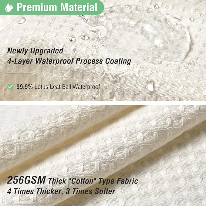 Dynamene Extra Wide Shower Curtain-108 Inch Wide Waffle Weave Weighted Thick Cloth Bathroom Shower Curtain, Neutral Heavy Duty Hotel Bath Curtain Set with 18 Plastic Hooks,108x72, Cream/Ivory