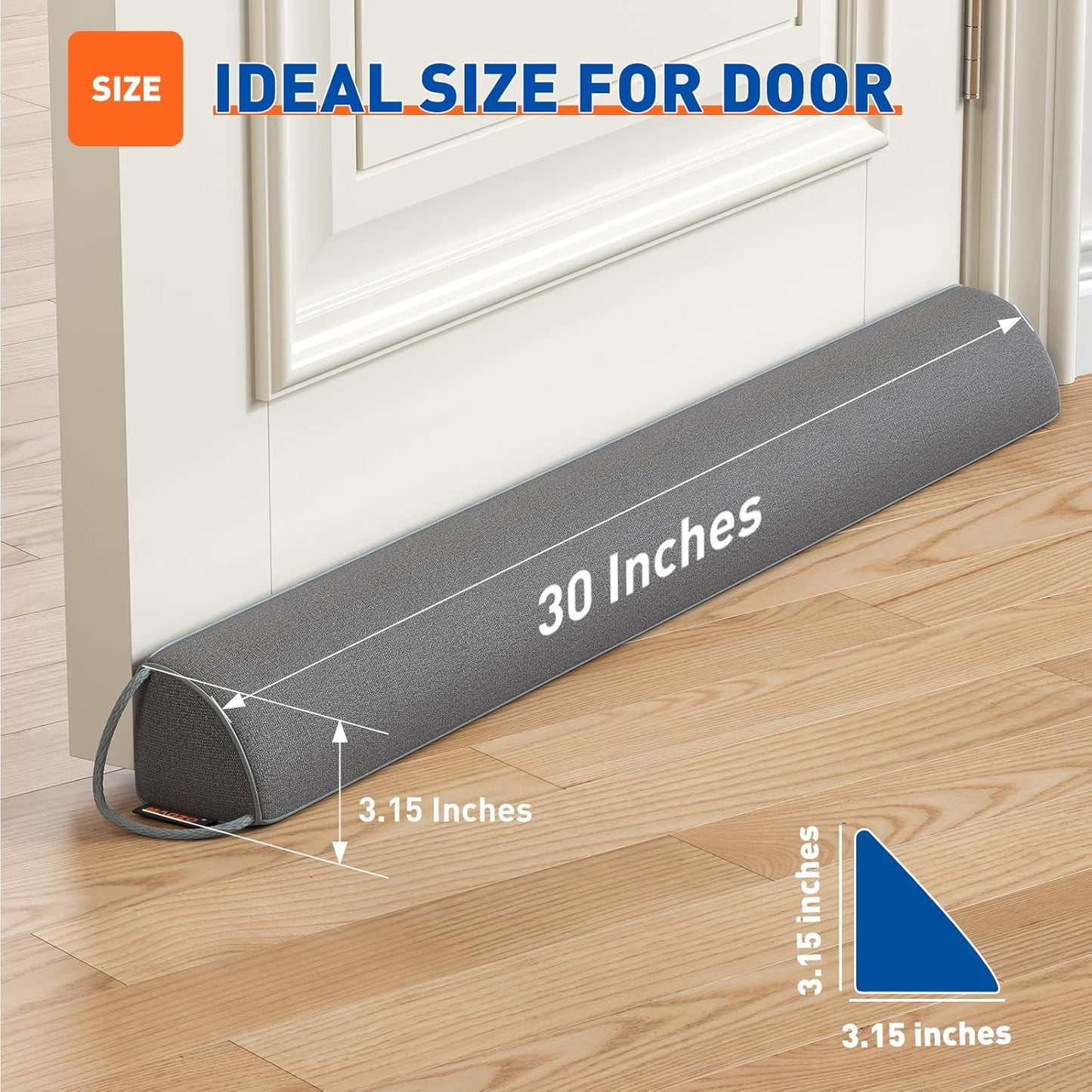 MAGZO Door Draft Stopper 30 Inches, 2 Pack Weighted Triangular Door Snake for Winter Noise Blocker with Hook Loops,Gray
