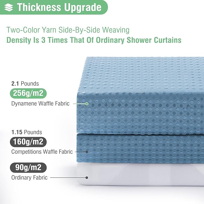 Dynamene Extra Wide Shower Curtain - 84 Inch Wide Waffle Weave Weighted Thick Cloth Bathroom Shower Curtain, Neutral Heavy Duty Hotel Bath Curtain Set with 14 Plastic Hooks, 84x72, Moonlight Blue