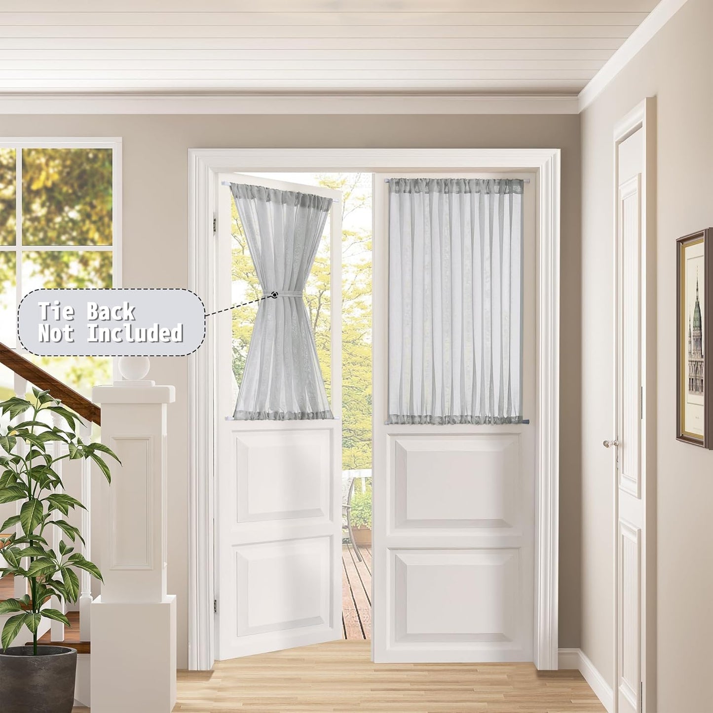 Tollpiz Sheer Door Curtains Closet Linen Textured Curtain Sheers Doorway Light Filtering Voile French Door Rod Pocket Curtains Patio Glass Door, 54 x 63 inches Long, Silver Grey, Set of 1 Panel