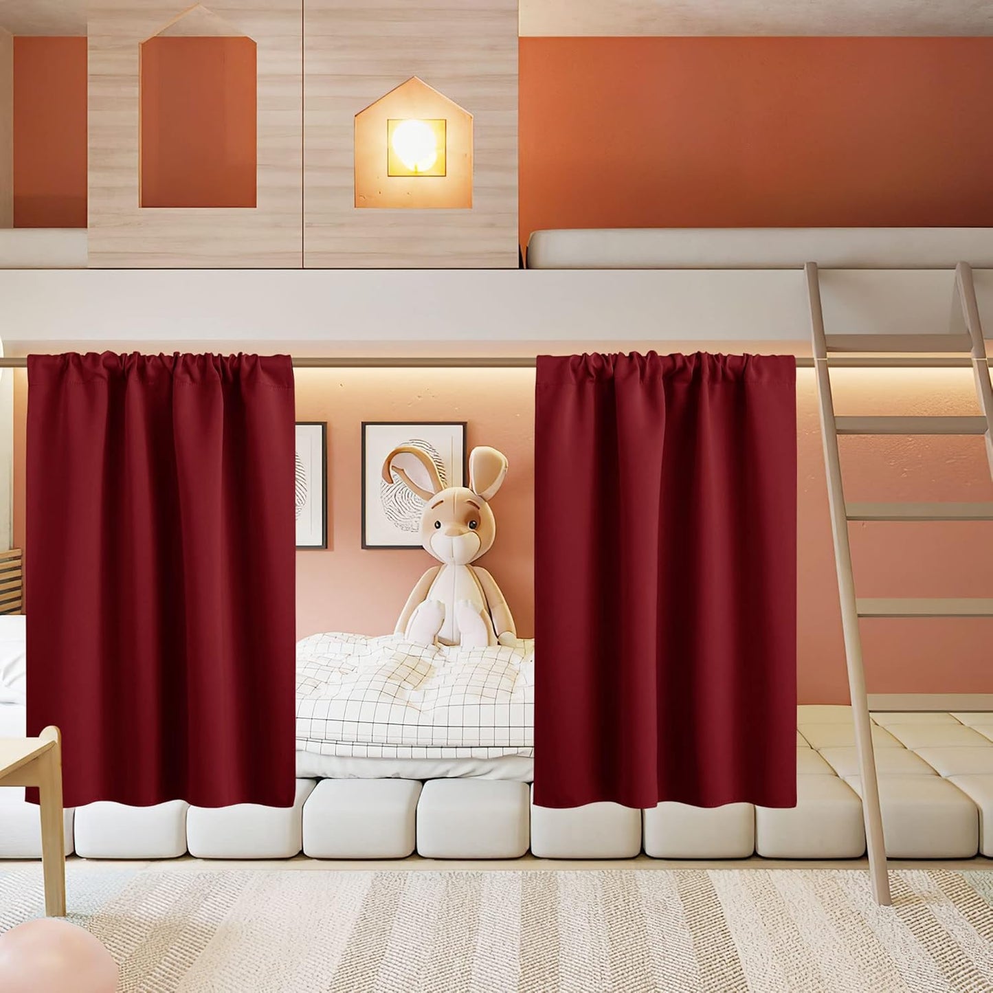 RYB HOME Small Curtains for Kitchen Window - Blackout Privacy Portable Curtain Set for Bedroom Office Bathroom Basement Garage Storage Enclosure RV Bunk, W 34 x L 30, Burgundy Red, 2 Pcs