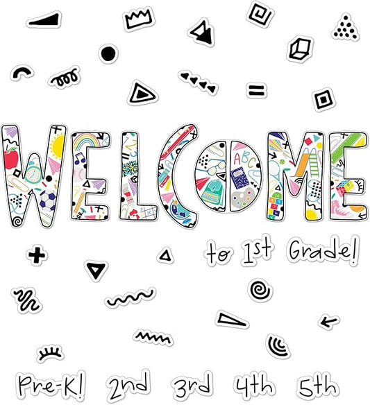 Carson Dellosa Happy Place 45PC Welcome Bulletin Board Set, Colorful Retro Wall Art for Back to School Decorations, Chalkboard, Teacher Supplies, and Classroom Decor