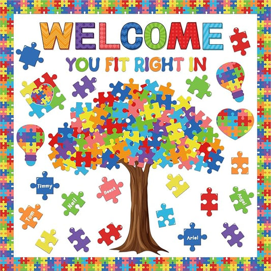 Motivational Bulletin Board Decoration Set Classroom Positive Inspirational Accents Decor Puzzle Pieces Cutouts for Chalkboards Welcome Back to School Bulletin Boards Craft Home Wall(Puzzle Pieces)