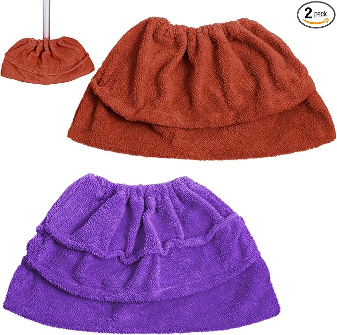 2 Pack Broom Pads to Baseboard Cleaning Tool, Reusable Microfiber Sweep Broom Cloth Covers Base Board Cleaner Tool for Baseboards Molding Walls Ceiling Cleaning (Purple+Brown)