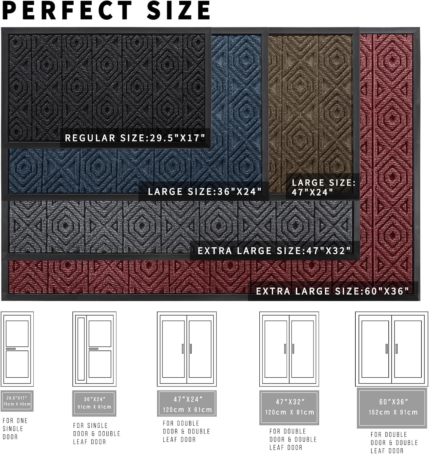 Yimobra Door Mat, Outdoor Indoor Entrance Welcome Mat, Heavy Entry Front Door Mat, Stain & Fade Resistant, Low Profile, Sturdy Rubber, Easy Clean Patio Floor Mat, Waterproof, 60 x 36,Brown