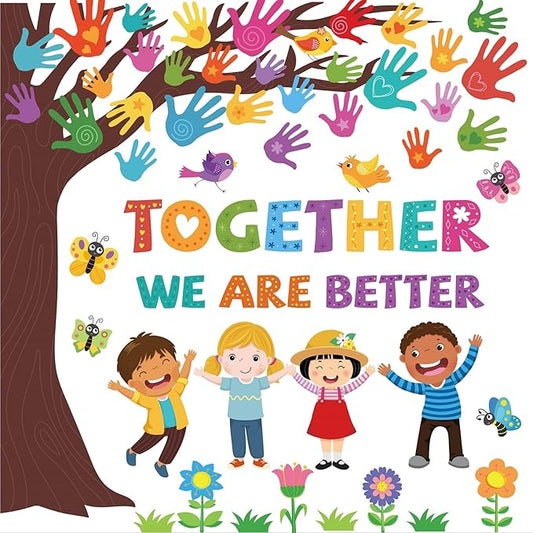 Pasimy Student Diversity Bulletin Board Sets Boho Classroom Decor Rainbow Equality Tree Handprint Cutouts Inclusion Multicultural Bulletin Board for Back to School Wall Door Decorations(Cartoon)