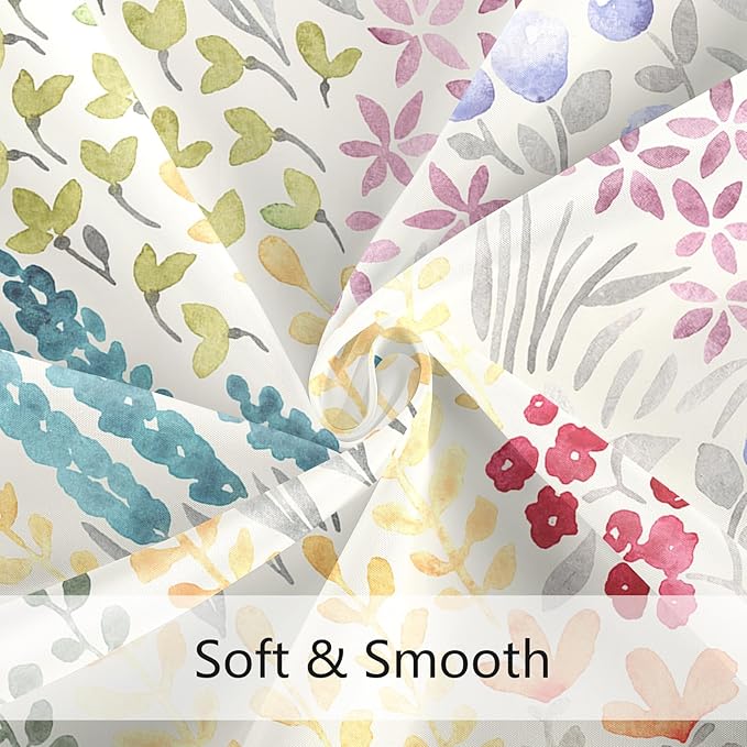 Extra Long Shower Curtain 72 x 84 Inch, Tall Cute Floral Shower Curtain for Bathroom, Colorful Wildflower Boho Cottagecore Fabric Shower Curtain Set with Hooks, Ivory