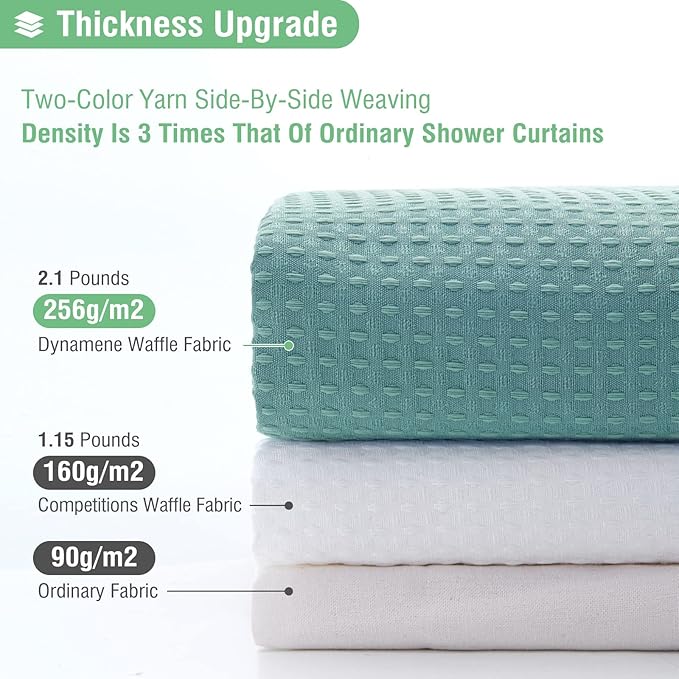 Dynamene Stall Fabric Shower Curtain - 36x72 Waffle Weave Weighted Cloth Shower Curtains for Bathroom, Neutral Heavy Duty Hotel Spa Luxury Bath Curtain Set with 6 Plastic Hooks,Teal