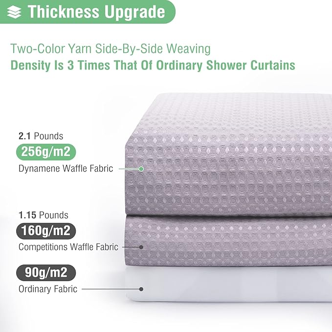 Dynamene Long Fabric Shower Curtain - 78 inch Long Waffle Weave Weighted Cloth Shower Curtains for Bathroom, Neutral Heavy Duty Hotel Spa Luxury Bath Curtain Set with 12 Hooks, 72x78, Lavender