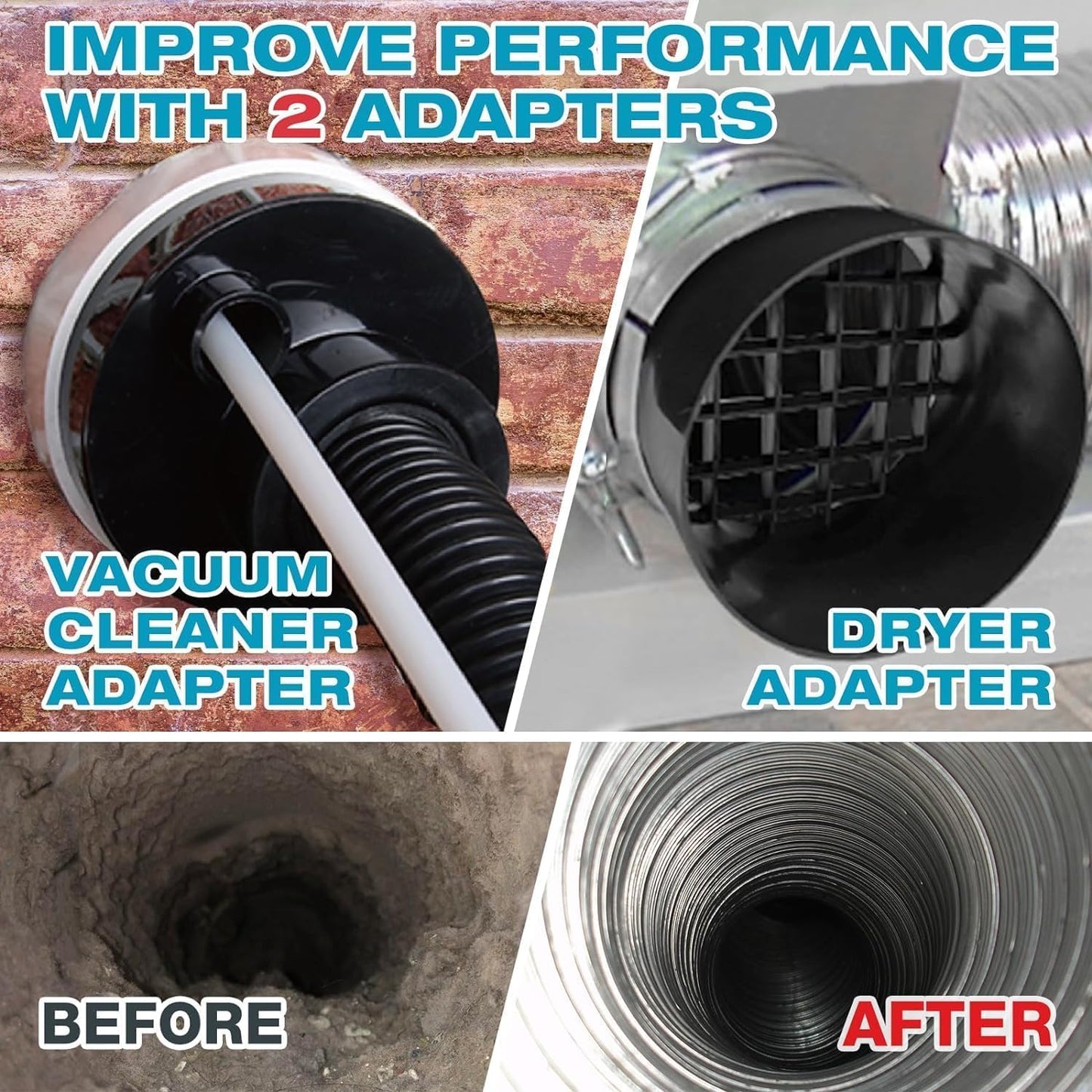 Sealegend 47-Piece 40-Feet Dryer Vent Cleaner Kit, Dryer Cleaning Tools, Omnidirectional Dryer Lint Vacuum Attachment, Dryer Vent Brush, Universal Vacuum & Dryer Adapters (Blue)