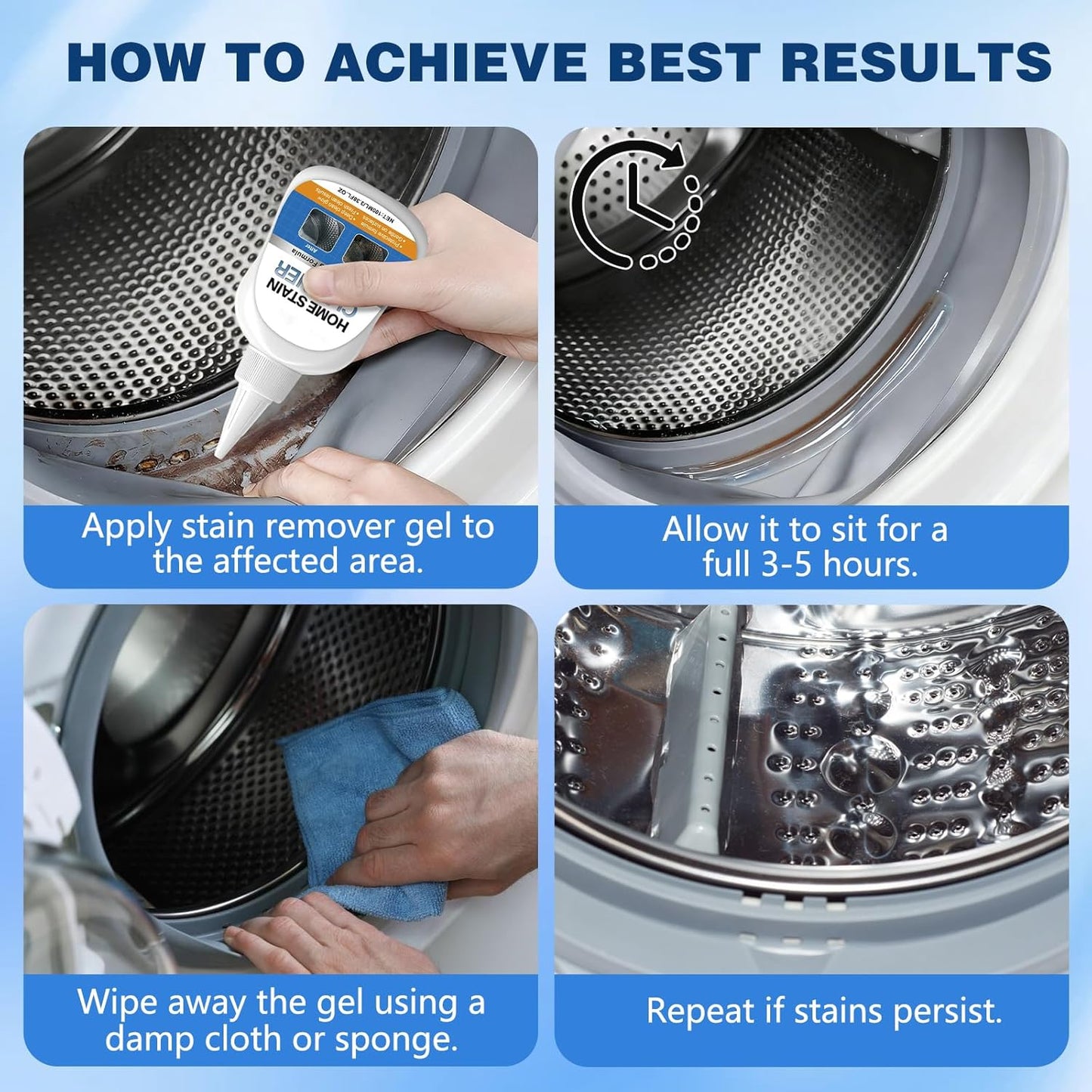 Home Stain Cleaner Gel, Washing Machine Cleaner with Brush, Deep Cleaning All-Purpose Gel for Washing Machine, Refrigerator Strips, Household Shower, Kitchen Sinks, Walls, Tiles, Bathrooms (100 ML)