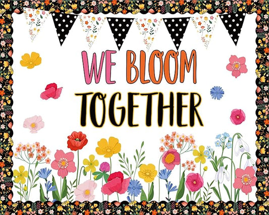 Flower Classroom Bulletin Board with Borders Floral Bulletin Board Set Colorful Wild Flower Spring Bulletin Board Decorations We Bloom Together Cutouts Classroom Back to School Supplies Wall Decor