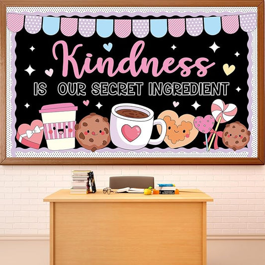 Valentine's Day Bulletin Board Decoration Valentines Coffee Mug Bulletin Board Set Valentine’s Day Kindness Cookie Paper Cutouts Motivational Classroom for School Home Wall Party Decor Supplies