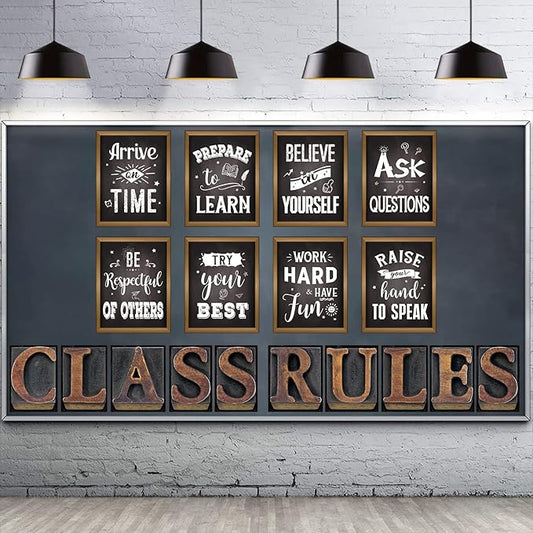 DUAIAI Classroom Decorations, 18 Pieces Bulletin Board CLASS RULES Posters for Classroom Decor, Inspirational Motivational Poster Quote Sign for School Teacher Supplies