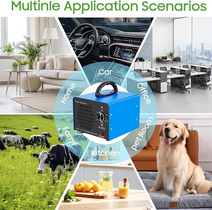 Ozone Generator Machine100,000mg/h, High Capacity Ozone Odor Eliminator Removal Air Purifier for Home Car Pet & Basement Odor, Suitable for Spaces up to 7,000 Square Feet, Blue