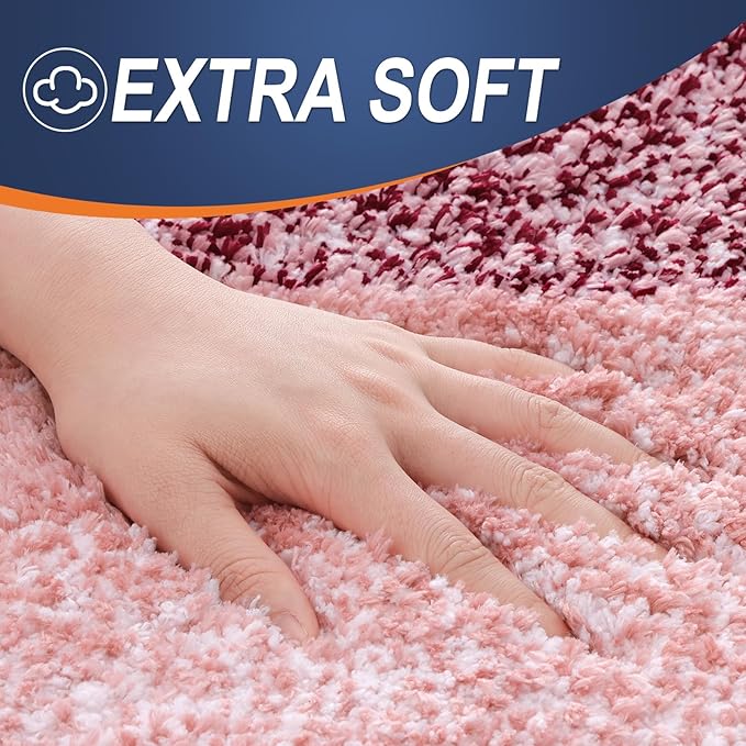 OLANLY Luxury Toilet Rugs U-Shaped 24x20, Extra Soft and Absorbent Microfiber Bathroom Rugs, Non-Slip Plush Shaggy Bath Mat, Machine Wash Dry, Contour Bathroom Mats for Toilet Base, Red