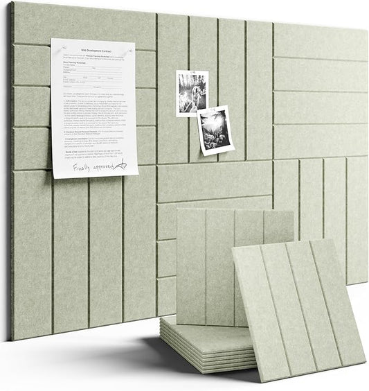 Fluxynara Felt Bulletin Board Tiles Large 36" x 24" Cork Board Alternative-6 Pack with 40 Adhesive Tabs, Thick Slat Wall Panels for Office Decor, Push Pin Board Wall Organizer Alternative - Sage Green