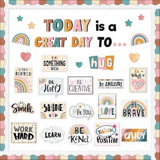 Today is A Great Day Bulletin Board Set Boho Rainbow Motivational Classroom Decor for Teachers Positive Affirmations Accents Inspiration Cutouts for Class School Bulletin Board Decoration Supplies