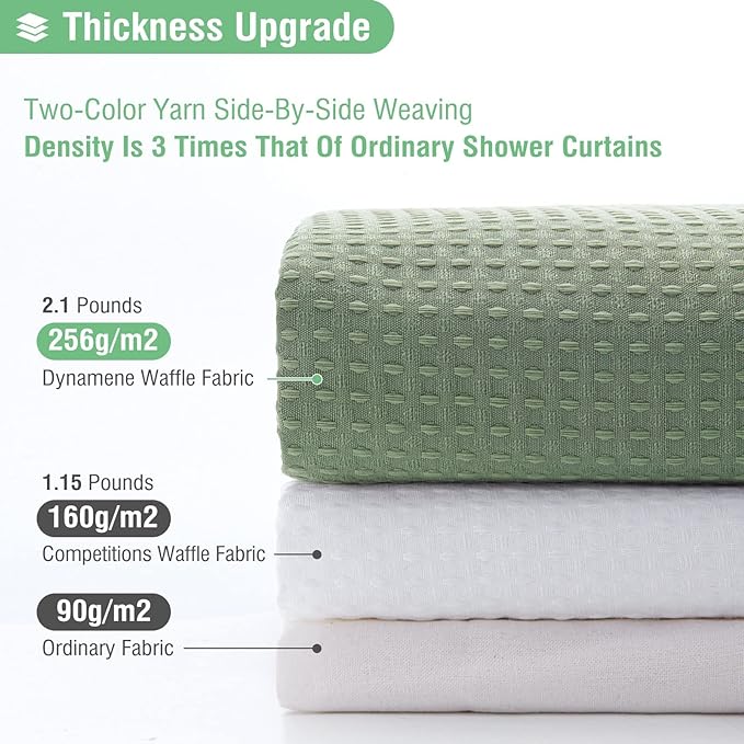 Dynamene 60 inch Stall Shower Curtain - Waffle Weave Heavy Duty Thick Fabric Shower Curtains for Bathroom,Weighted Hotel Spa Luxury Cloth Bath Curtain Set with 10 Plastic Hooks,60x72, Sage Green