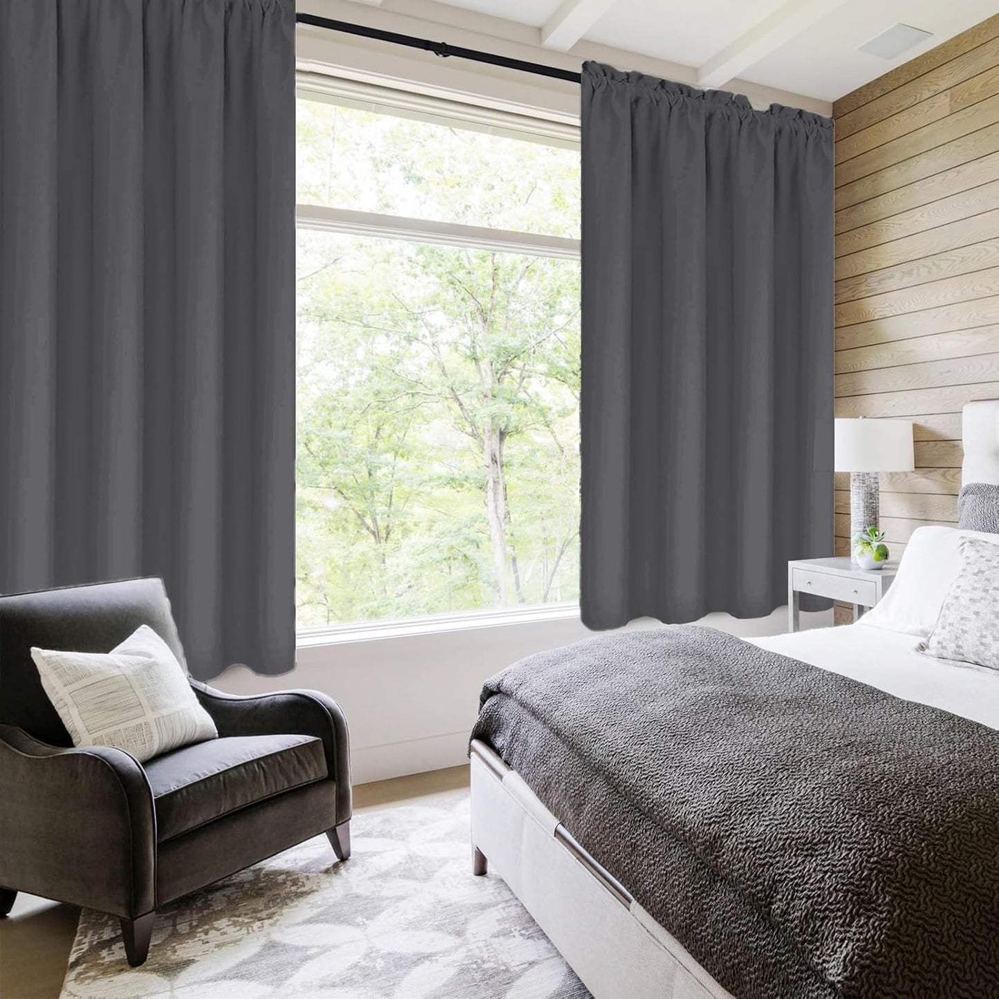 DWCN Kitchen Curtains for Small Windows 45 Inch Length 2 Panels Set, Solid Thermal Insulated Energy Saving Rod Pocket Window Treatment Curtains Blackout Drapes (W38 x L45 Inch, Dark Grey)