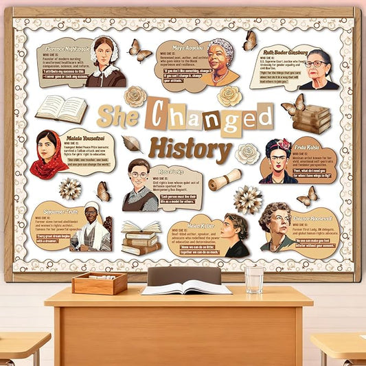 Women's History Month Decorations - Women’s History Month Bulletin Board Decorations, Inspirational Influential Women Classroom Decor, Womens Day Paper Cutouts Set for School Office Wall