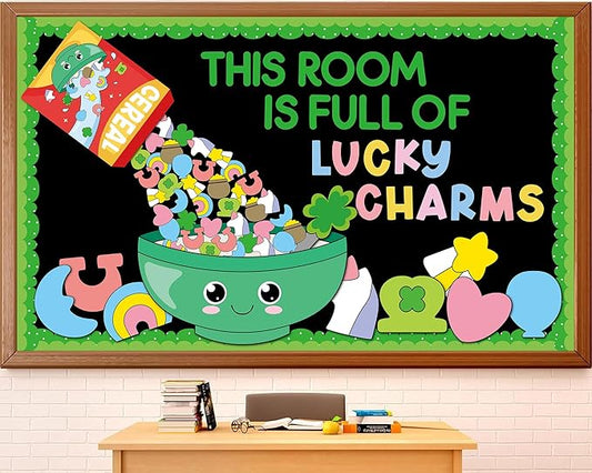 St. Patrick's Day Bulletin Board Decorations Set This Room is Full of Lucky Cereal Classroom Cutouts Saint Patrick Irish Clover Unicorn Paper Cutout for Chalkboard Door St. Patrick's Party Wall Decor