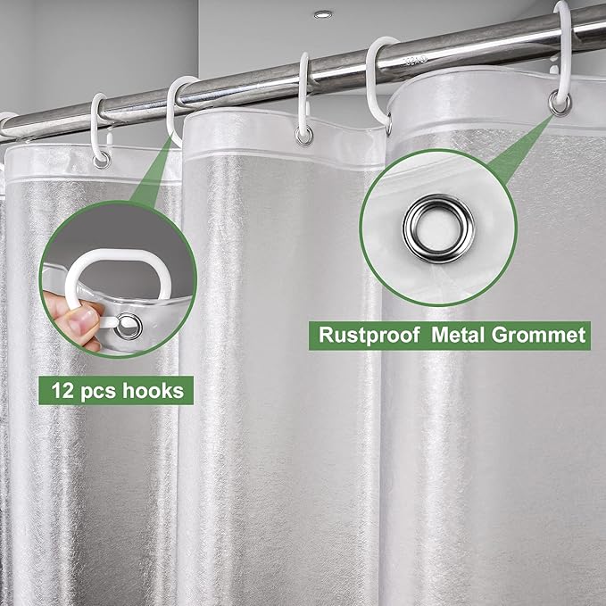 UFRIDAY Shower Curtain Liner, Eva Frosted Weighted Shower Curtain for Bathroom with 3 Big Bottom Magnets,Heavy Duty,Thick,Semi Transparent, 72 x 75 Inch