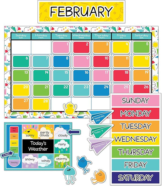Carson Dellosa Happy Place 139 pc Set Calendar, Monthly Headers, Birthday, Holidays, Numbers Cover Ups, Seasons, Weather, and Days of The Week Chart for Classroom, Bulletin Board, Wall Decor