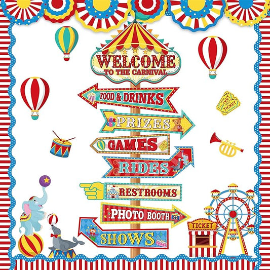 Epakh Circus Bulletin Board Set Welcome to The Carnival Classroom Decorations Carnival Circus Sign Post Paper Cutouts for Door Wall Decor Back to School Office Supplies