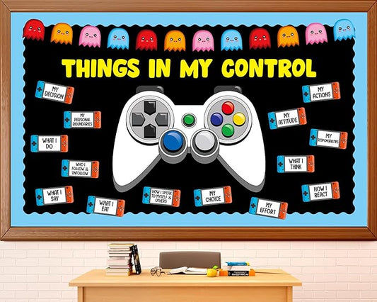 Video Game Theme Classroom Bulletin Board Decorations Set Growth Mindset Mental Health Inspirational Cutouts for School Students Teachers Chalkboard Things in My Control Theme Wall Decor
