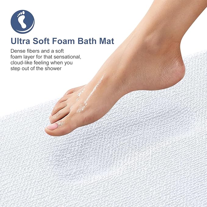 OLANLY Thick Memory Foam Bath Mat Rug 30x20, Extra Soft Absorbent Bathroom Rug, Quick Dry Bath Mats, Non-Slip, Machine Washable Carpet for Bathroom, Tub and Shower, Home Decor Accessories, White