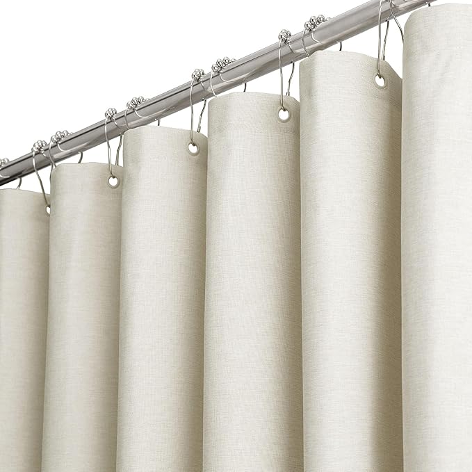 BTTN 78 Inch Long Shower Curtain, Linen Textured Thick Weighted Fabric Shower Curtain Set with 12 Plastic Hook, Neutral Waterproof Polyester Bath Curtains for Bathroom and Bathtubs, 72x78, Light Cream
