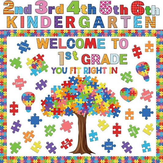 Motivational Bulletin Board Decoration Set Classroom Positive Inspirational Grade Decor Puzzle Pieces Cutouts for Chalkboards Welcome Back to School Home Wall (kindergarten，1st，2nd，3rd，4th，5th，6th)