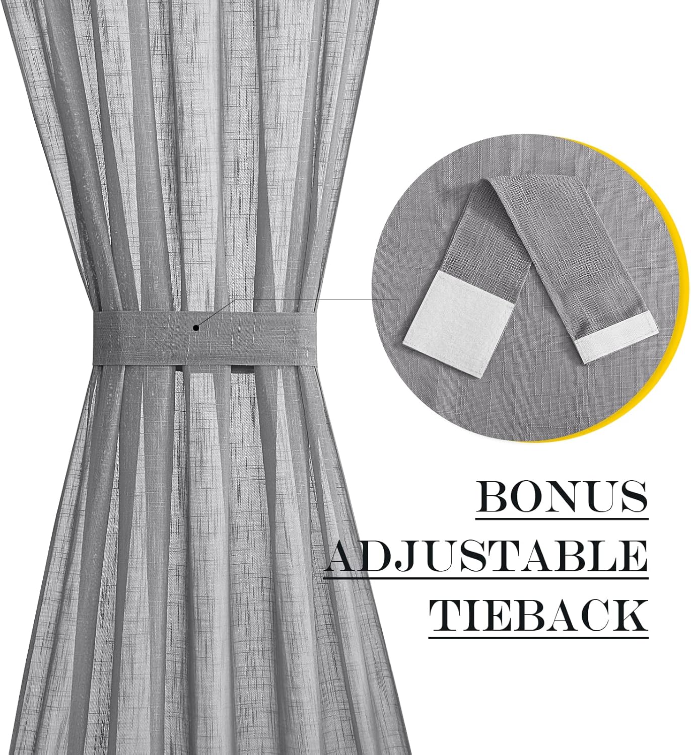 NICETOWN Sheer Door Curtains, Side Small Window Treatment, Farmhouse French Front Door Shade, Rod Pocket Sidelight Curtains with Tieback, 1 Panel, Dark Grey, 36W X 40L