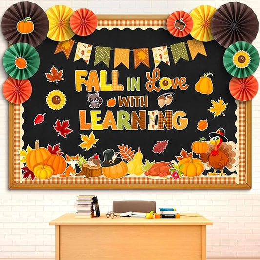 Eersida Spring Bulletin Board Decorations with Paper Fans St Patricks Day 3D Classroom Bulletin Board Christian Easter Flower Bunny Cutouts School VBS Library Church Window Wall Decor(Fall)