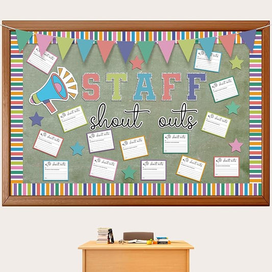 Staff Shout Out Bulletin Board Decoration Colorful Staff Shout Outs Bulletin Board Set with 21 Appreciation and Recognition Cutouts for School Classroom Office Appreciation Wall Door Decor Supplies