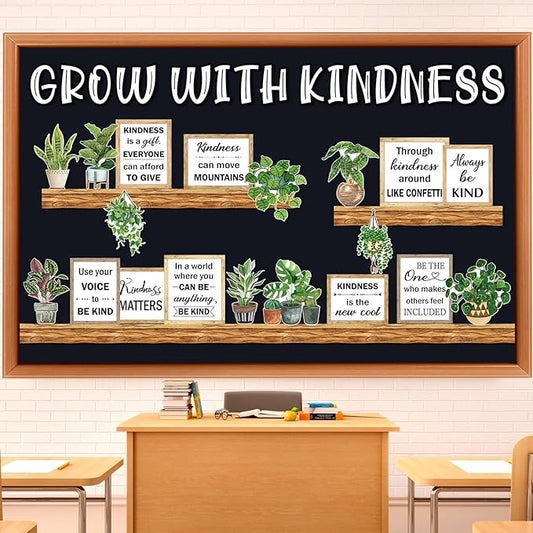 Qilery Bookshelf Bulletin Board Set Motivational Classroom Decor Reading Library Bulletin Board Set Inspirational Cutout for Back to School Classroom Decoration(Grow with Kindness)