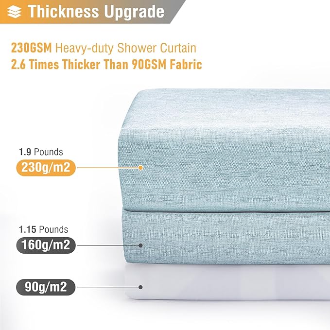 BTTN Stall Fabric Shower Curtain - 54x78 Inch Long Linen Textured Heavy Duty Shower Curtain Set with 10 Plastic Hooks, Narrow Neutral Outdoor Weighted Waterproof Shower Curtains for Bathroom, Fog Blue