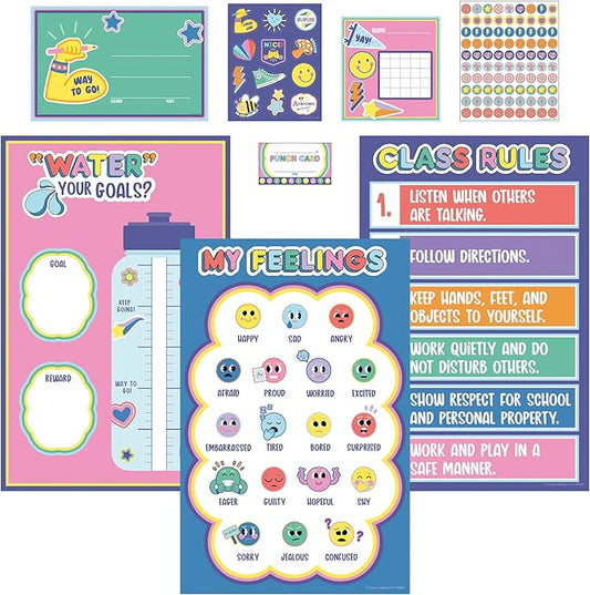 Carson Dellosa We Stick Together 107PC School Supplies, Incentives, Behavior Charts, Stickers, Punch Cards, Dry Erase Goal Tracker, Calming Corner Items Kids Poster, Motivational Classroom Must Haves