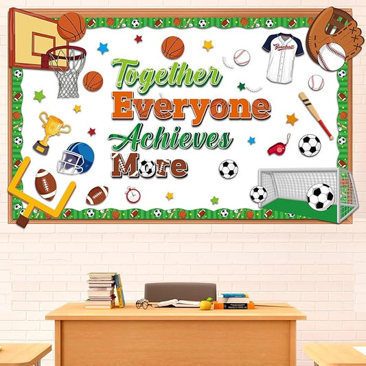 Pasimy Sports Bulletin Board Decorations Back to School Classroom Decor Basketball Soccer Football Baseball Cutouts Sports Bulletin Borders Motivational Decor for Summer Home Office Wall Door Supplies