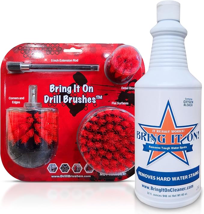 Cleaner Drill Brush Attachment Set - Power Scrubber Brush Cleaning Kit & 5 Inch Extension, 3 Brushes Use On Grout, Cars, Bathroom Surfaces, Tile, Shower & Tubs