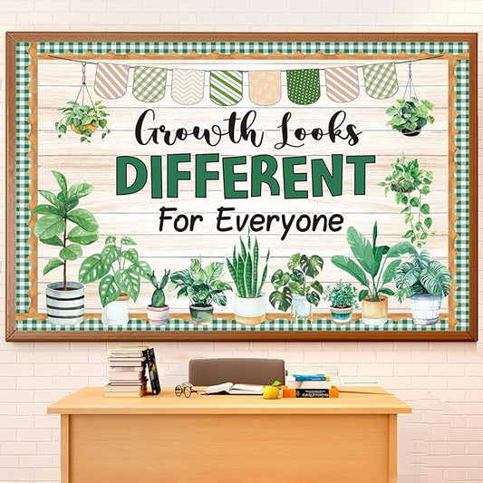Spring Greenery Bulletin Board Decorations Set with Borders Motivational Plants Classroom Decor for Teachers Positivity Cutouts for Class School Classroom Bulletin Board Decoration